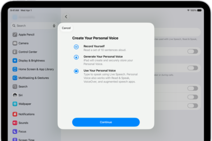 An iPad with information about how to create a Personal Voice.