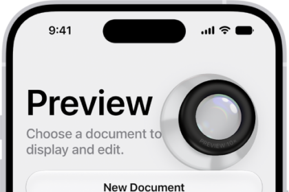 The main screen of the Preview app. The New Document and Scan Documents buttons are in the middle of the screen. At the bottom of the screen are the Recents, Shared, and Browse tabs.