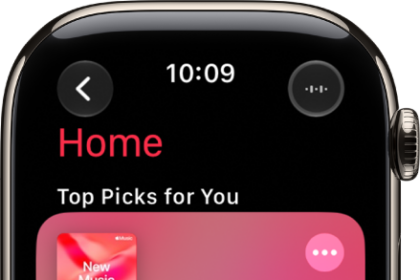 A screen in the Music app showing the Home tab.