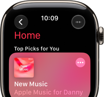 A screen in the Music app showing the Home tab.