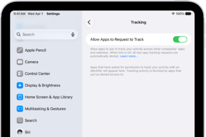 The Tracking screen, with a setting to control whether apps can ask to track you across websites or apps owned by other companies.
