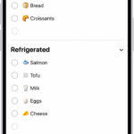 The Reminders app, showing a grocery list with items in categories such as Produce and Seafood.