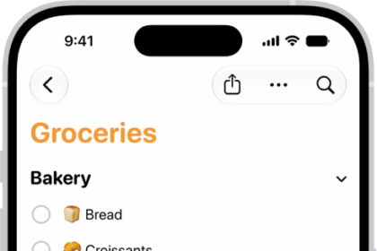 The Reminders app, showing a grocery list with items in categories such as Produce and Seafood.