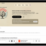 A show page in the Podcasts app showing two episodes with summaries of each and the MiniPlayer at the bottom.