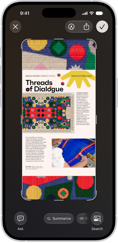 A document from the Preview app open in Visual Intelligence. A button to summarize the document appears at the bottom of the screen.