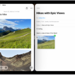 Working in multiple apps, which are open side-by-side at the same time. Notes is open on the left and an email is open on the right. A photograph from Notes is dragged into the email.