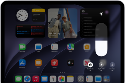 The iPad Home Screen with Dark Mode on.