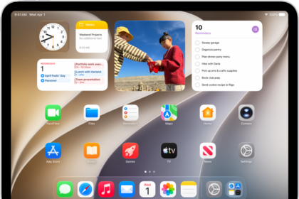 The Home Screen with the Dock showing six favorite apps on the left and three suggested apps to the right. The rightmost icon in the Dock opens App Library.
