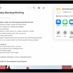A note with an overlay showing sharing options.