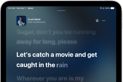 The Now Playing screen showing the Apple Music Sing slider to the right of the lyrics. The currently playing lyrics are highlighted.
