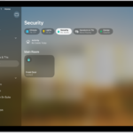 The Home app with the sidebar on the left. Security is highlighted. On the right, the Security category button is highlighted. Below are security accessories such as locks and garage doors.