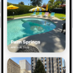 Trips is open in the Photos app. A row of years appears along the top of the screen. All is selected, and below it are collections of photos, each from a different trip.