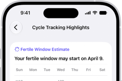 The Cycle Tracking highlights screen in Health showing calendars for fertile window estimates and period predictions.