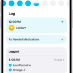 The Medications screen in Health showing the date and a log for medications.