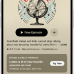 A show page in the Podcasts app showing an episode list. At the top of the screen are the Back, Follow, and More buttons. Toward the bottom of the screen is the MiniPlayer. Below that are the Home, New, Library, and Search buttons.