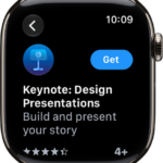 An App Store screen showing the product page of an app with a short description of the app, its ratings, and the Get button on the right.