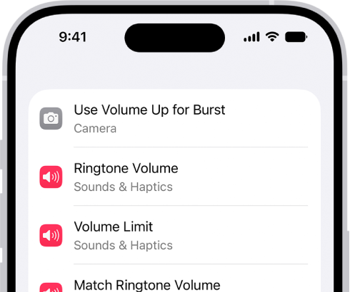 A search term has been entered in the search field at the bottom of the Settings screen. Results appear above the search field.