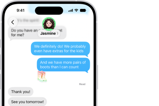 Stickers appear below a conversation. Each button across the top of the card opens a sticker pack.