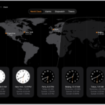 The World Clock tab, showing the time in various cities. The Edit button near the upper-left corner lets you reorder or delete clocks. The Add button near the upper-right corner lets you add more clocks. World Clock, Alarm, Stopwatch, and Timers buttons are along the bottom.