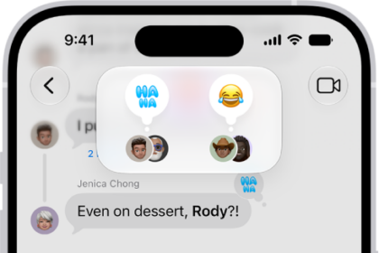 A Messages conversation with Tapbacks attributions visible near the top of the screen, and the Tapbacks menu visible above a message.