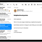 An iPad with the Mail app open. Emails are displayed with large, bold text.