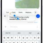 A conversation in Messages showing the last message being edited. The rest of the conversation is lighter, except for the specific text message that's being edited. The conversation shows that a previous message was unsent, and this message was edited before this current edit.