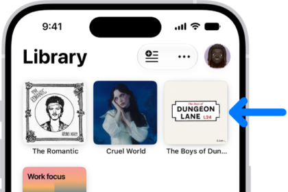 The Library tab with an arrow pointing out pinned items, such as an album and a playlist, at the top.