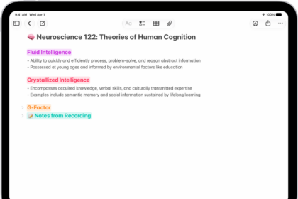 A note in the Notes app, with collapsible headings at the top of the screen.