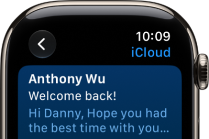 An inbox in the Mail app showing two emails. The back button is at the top-left and the compose button is at the bottom-right.