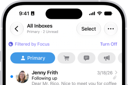 The Inbox, showing a list of messages. Above the list of messages is the label Filtered by Focus, and to the right of that it says Turn Off.