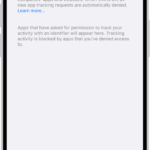 The Tracking screen, with a setting to control whether apps can request to track you across websites or apps owned by other companies.
