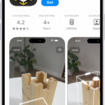 The information page for an app in the App Store. The page shows the Get button, ratings, age ratings, the developer, screenshots, and more. At the bottom, from left to right, are the following buttons: Today, Games, Apps, Arcade, and Search.