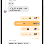 In a Messages conversation, a poll shows options and vote tallies in horizontal bars and.