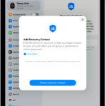 The Account Recovery Contact screen with information about the feature. The Add Recovery Contact button is at the bottom