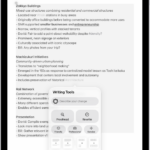 An iPad showing text in the Notes app. The Writing Tools window appears at the bottom of the screen.