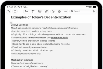 An iPad showing text in the Notes app. The Writing Tools window appears at the bottom of the screen.
