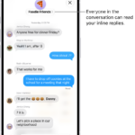 Composing an inline reply in a group conversation in Messages. Another person in the conversation is mentioned, so their name appears in bold.