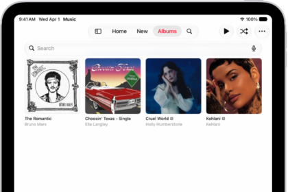 The Albums tab, showing the MiniPlayer near the bottom. The MiniPlayer shows the title of the song that's playing.