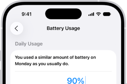 The Battery Usage screen in Settings on iPhone. It shows two graphs: the top graph displays daily battery usage for the last week, and the bottom graph details the battery level throughout the selected day, including periods of charging. Below the graphs, it summarizes total screen active and screen idle time.
