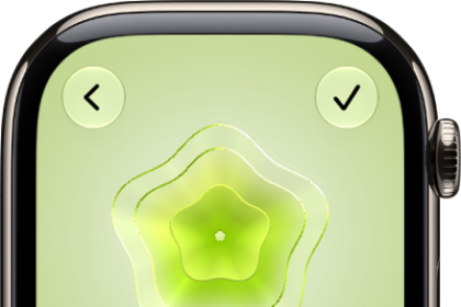 The Mindfulness app screen showing the State of Mind screen with a visual in the center. An emotion is listed below.