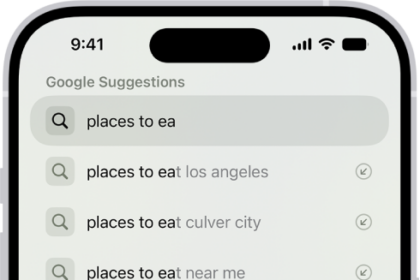 A Safari search screen, with the onscreen keyboard at the bottom of the screen. Above the keyboard, the search field contains text, and related search suggestions are listed above.