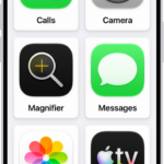 An iPhone showing the Assistive Access Home Screen with a large grid of apps.