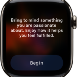 The Mindfulness app showing a thought you can reflect on. A Begin button is below.