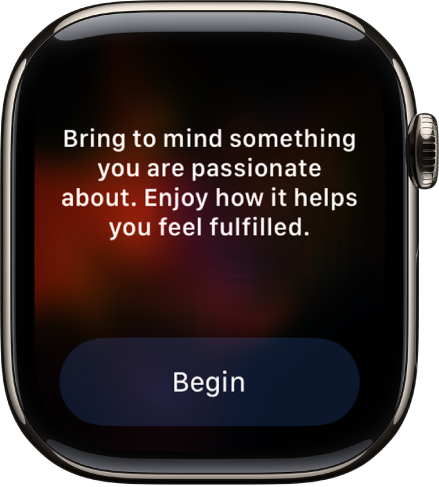 The Mindfulness app showing a thought you can reflect on. A Begin button is below.
