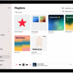 The Playlists tab showing the sidebar at the left and the list of playlists at the right. At the top are buttons to create a new playlist or create a new folder.