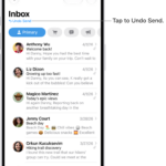 The inbox, showing a list of messages. The Undo Send button (for pulling back a recently sent message) is in the center of the bottom of the screen.