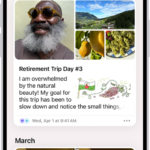 A screen in the Journal app showing journal entries with the Search button at the top right.