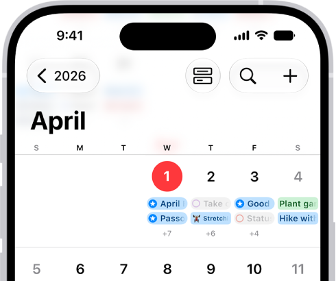 A calendar in Month view showing events and reminders.