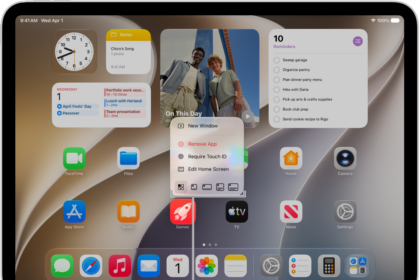 A Home Screen showing an app pop-up menu being used to transform an app icon into a widget for the app.