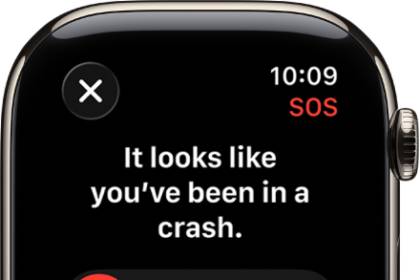 The Crash Detection screen showing the SOS slider to start an emergency call.